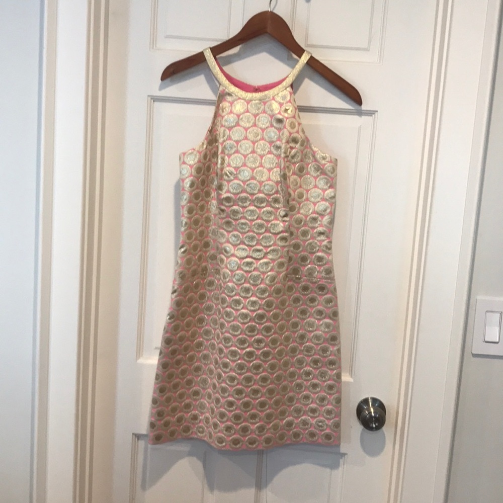 Lilly Pulitzer pink and gold dress